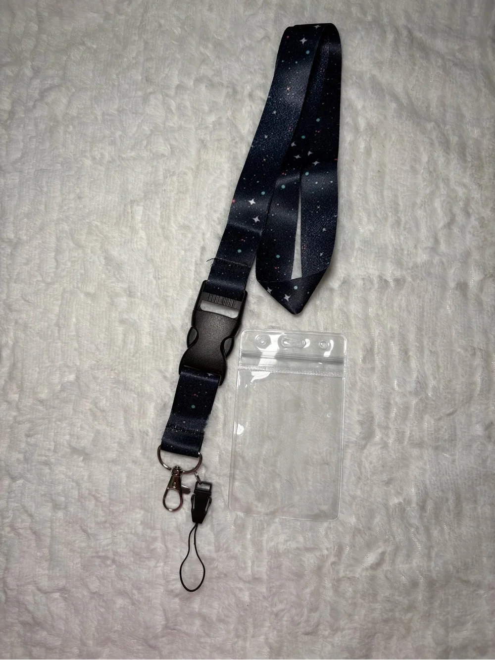 ✨ Galaxy Star Print Lanyard with Clear Badge Holder - Navy Blue